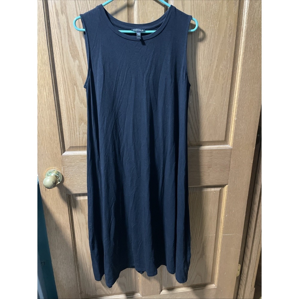 Eileen Fisher Black Tencel Lyocell Sleeveless Midi Shift Dress